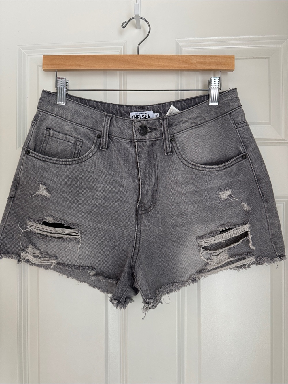 refuge Gray Distressed Denim Jean Shorts